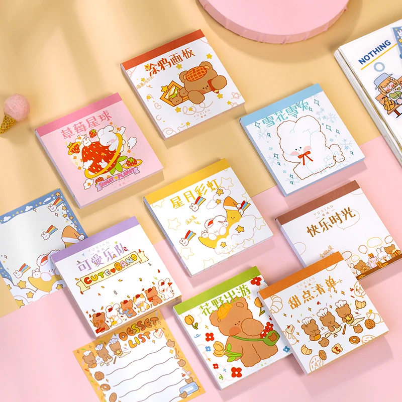 50 pcs/lot Cute strawberry rabbit bear Memo Pad Message Notes Decorative kawaii Notepad Note Memo Stationery Office Supplies