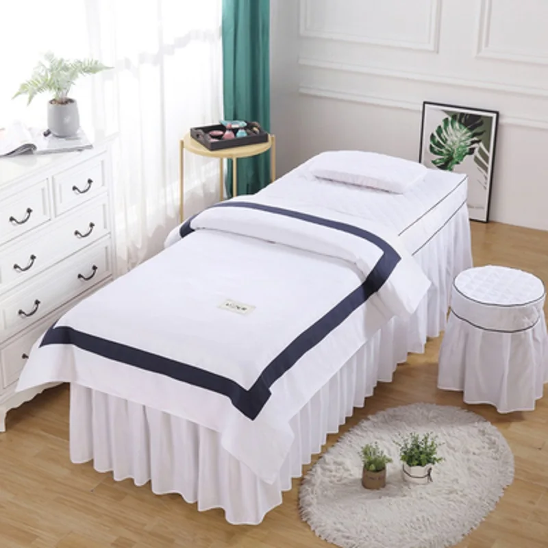 

4pcs Glenn Beauty Salon Bedding Set Skin-friendly bed Sheets for Massage Spa Bedskirt Stoolcover Pillowcase Dulvet Cover Sets