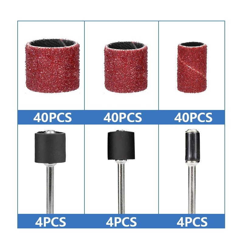 CMCP 102/132pcs 샌딩 드럼 세트 네일 Dremel 액세서리 용 샌딩 맨드릴이있는 1/4 3/8 1/2 인치 샌딩 밴드