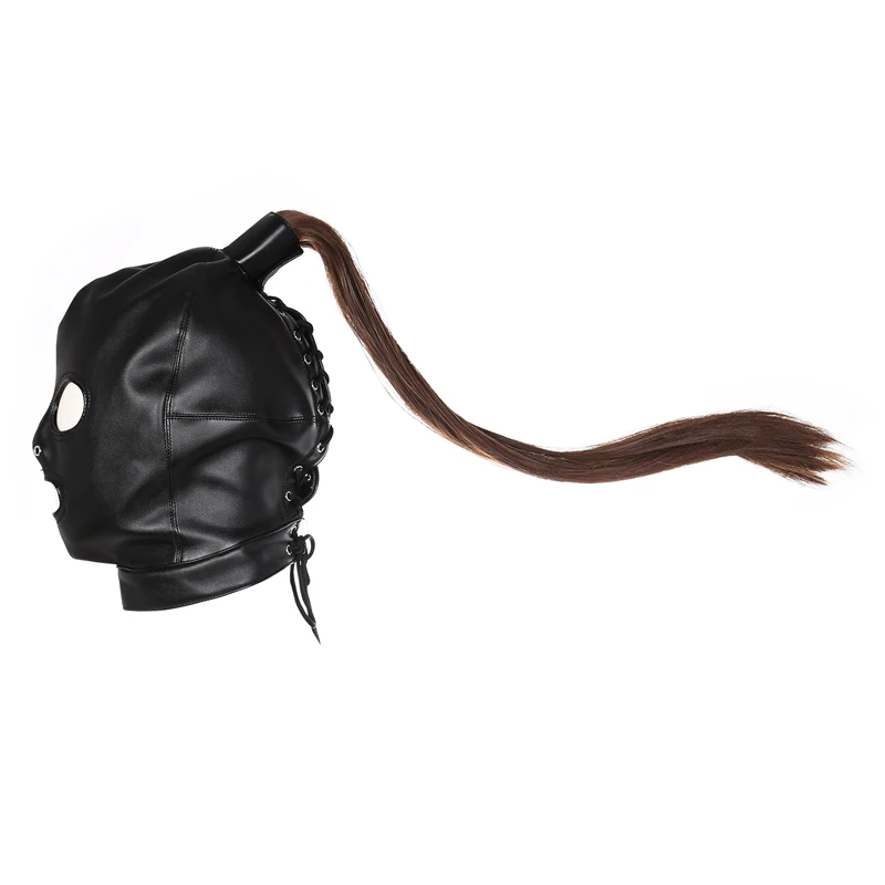 Adult Product SM Sex Toys BDSM Sex Mask Female Leather Head Mask with Wigs Cosplay Sexy Costumes Slave Props Adult Games