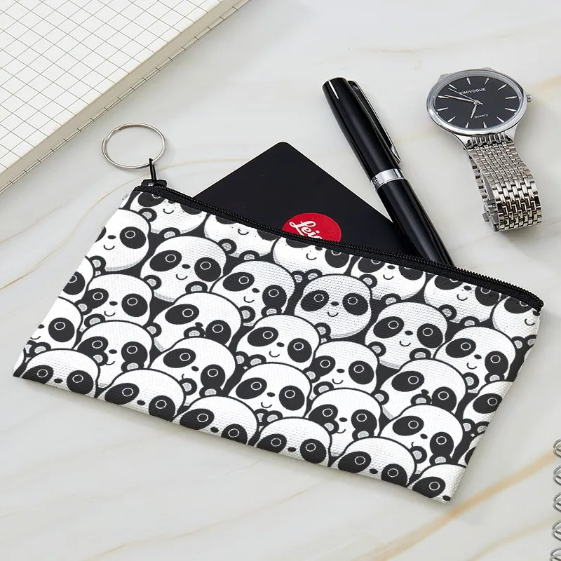 Novo unisex engraçado bonito panda comer bambu dos desenhos animados moeda bolsa meninas carteira bolsa com um zíper pequeno saco para presentes saco de cosméticos