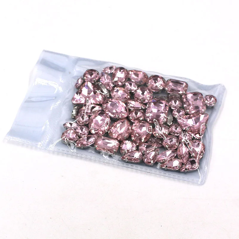 Wedding decoration mixed shape Pink sew on claw galss crystal rhinestones for clothing/shoes/dress