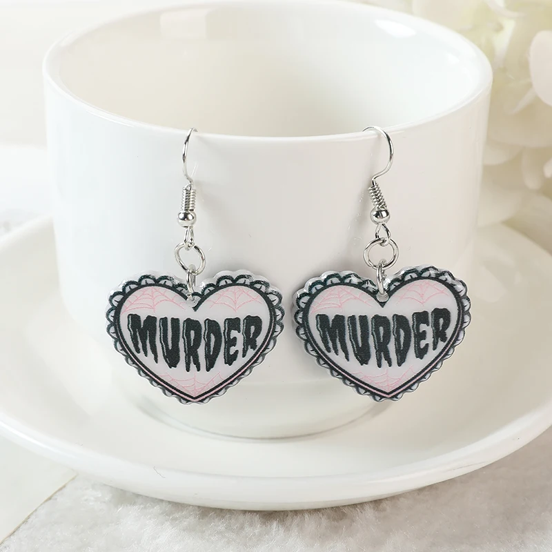 1Pair Halloween Drop Earrings Blood Heart Bite Me  Acrylic Creepy  Gifts For Women Jewelry