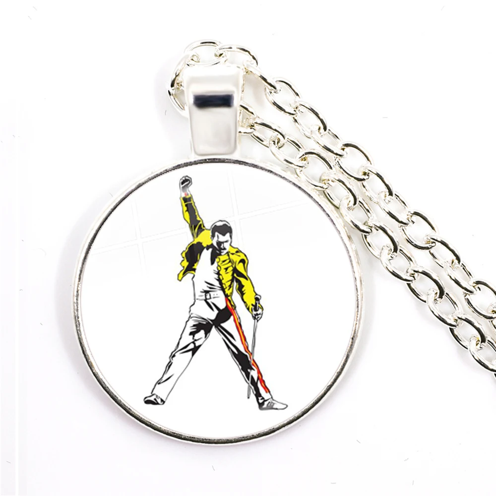 25mm Glass Cabochon Freddie Mercury Necklace Cute Jewelry Accessories Pendant Necklace For Men Women Sweater Chain