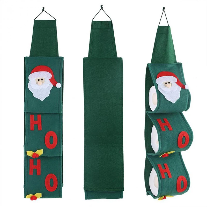 Christmas Toilet Roll  Paper Holder Santa Claus Roll Paper Storage Bag Covers Wall Hanging Paper Organizer Christmas Holder