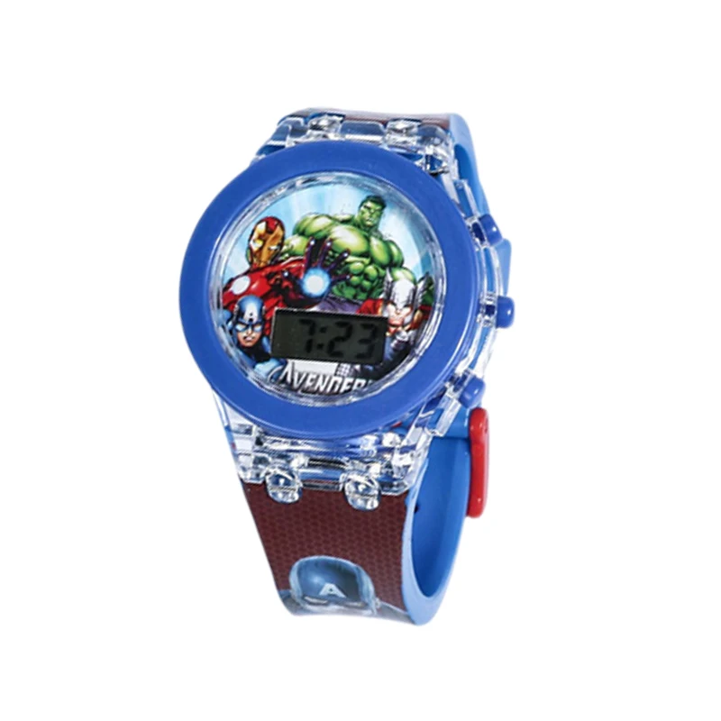 Children\'s cartoon watch Disney Mickey Spiderman Frozen led flash Quartz watch silica gel watch student Cartoons Watch Toy gift