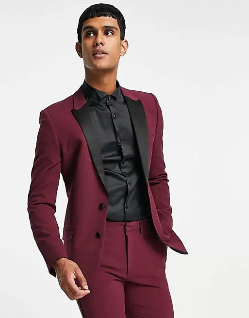 

Tailor-Made Suits Fashion Wedding Suit For Men Burgundy Slim Fit 2 Piece Custom Made Plus Size Formal Best Man Party Tuxedo Set