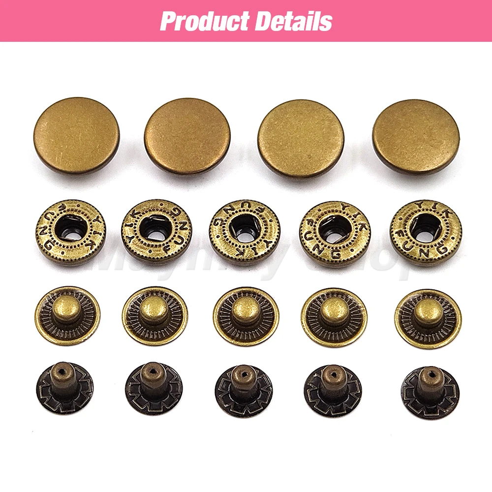 10Sets 201/203/831/633/655 Snap Fasteners Metal Snaps Press Button Studs For Sewing Clothes Garment Bags Shoes Leathercraft