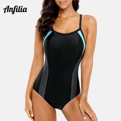 Anfilia One Piece Women Sports Swimwear Sports Swimsuit Colorblock Monokini Beach Wear Training Bathing Suit Monokini