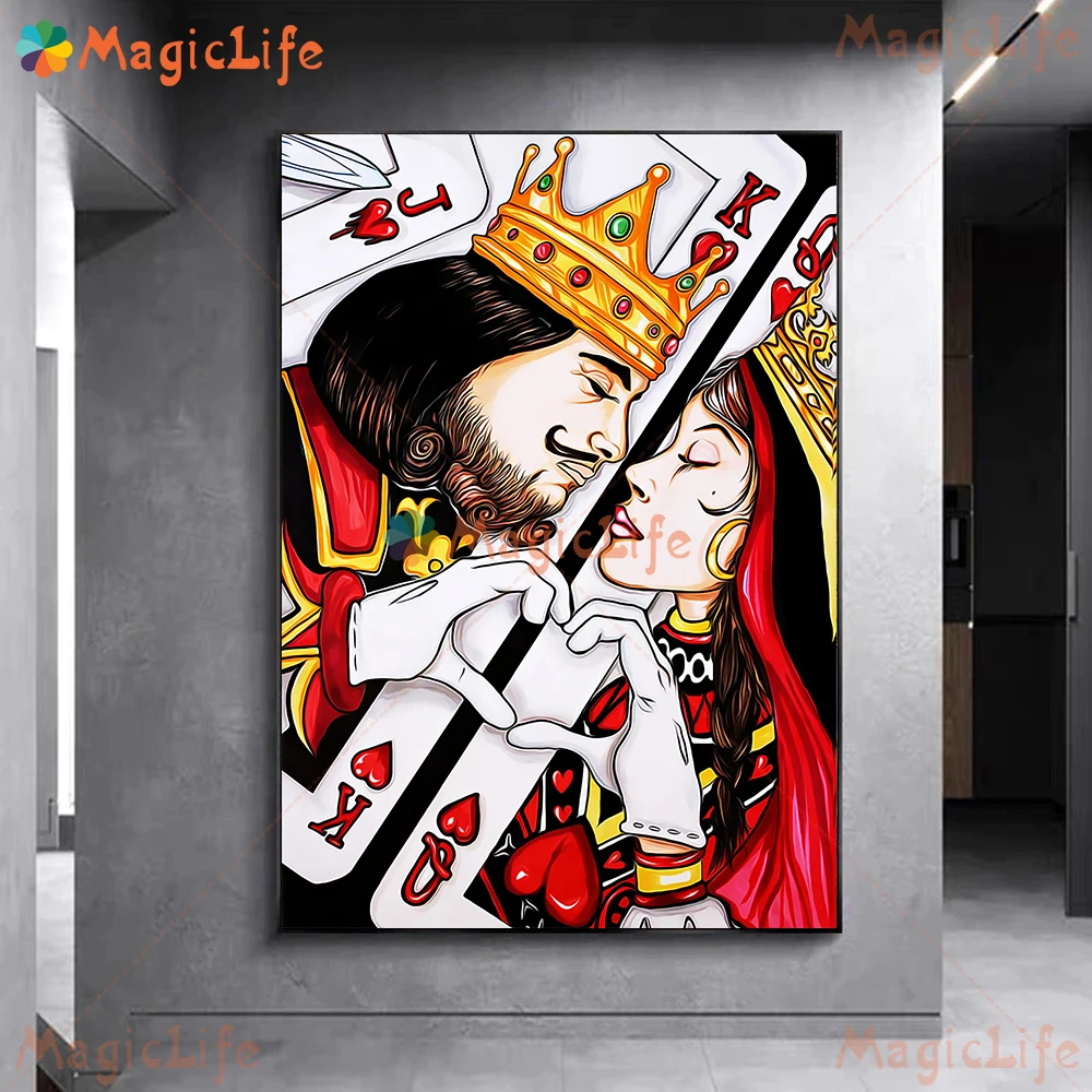 

King And Queen Playing Card Wall Pictures For Living Room Nordic Couple Cards For Love Poster Wall Art Canvas Painting Unframed