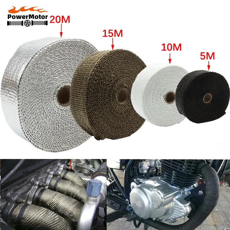 Motorcycle Exhaust Wrap Thermal Tip Heat Shield 5cm*5m/10m/15m for Fiberglass Pipe Protection With Stainless Ties ExhaustTire