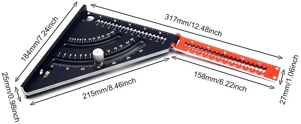Aluminum Alloy 2-in-1 Extendable Layout Folding Triangle Squares Ruler Positioning Angle Woodworking Tool