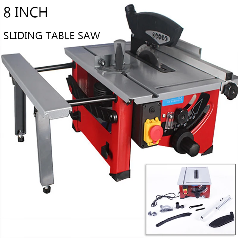 

8 Inch Sliding Table Saw 220V Electric Woodworking Dustproof Cutting Machine Multi-Function Angle Adjustable 210MM Wooden Saw