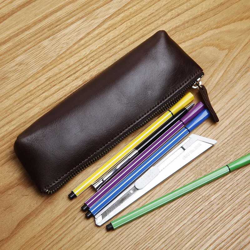 LANSPACE men's pencil case distress school pencil case handmade leather pencil case bag handmade coin purse