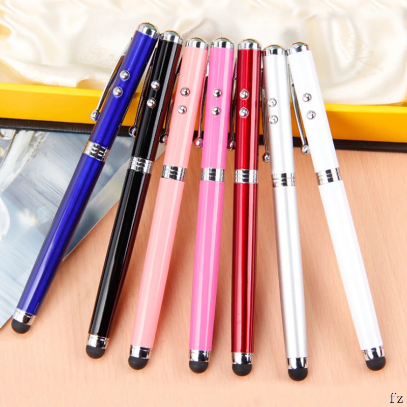 100 Pcs 4 in 1 Ballpoint Pen Led Light Press Screen Capacitor Pen Multifunctional Electronic Press Pen Metal Body