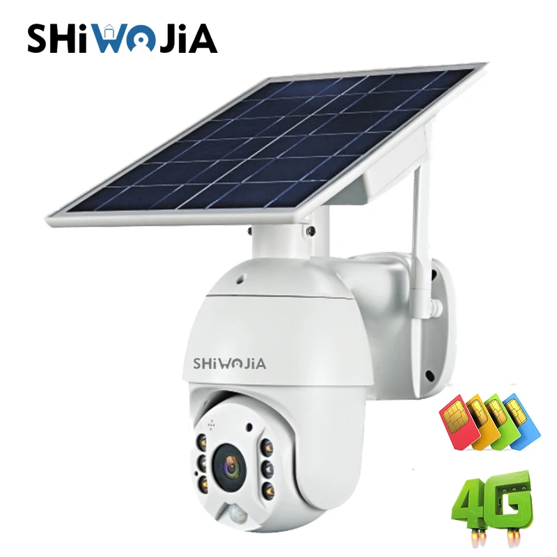 SHIWOJIA 4G/wi-fi versione 1080P HD pannello solare telecamera di sorveglianza esterna allarme casa intelligente Standby lungo per fattoria Ranch