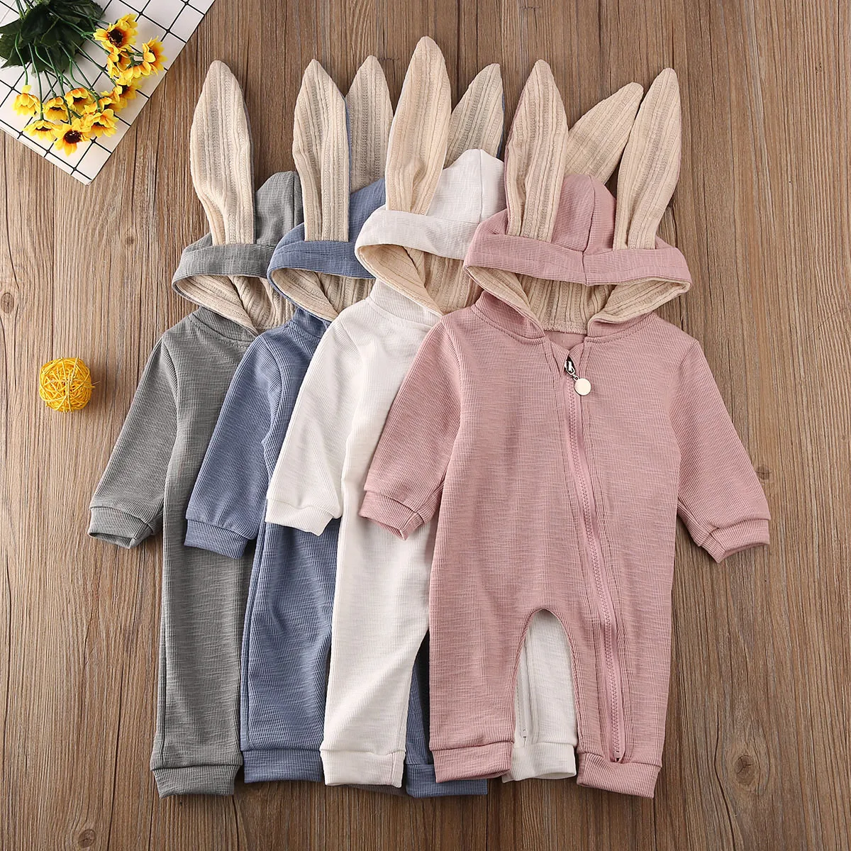 Spring Autumn Newborn Baby Clothes Bunny Baby Rompers Cotton Hoodie Newborn Girl Jumpsuit Fashion Infant Costume Boys Outfits