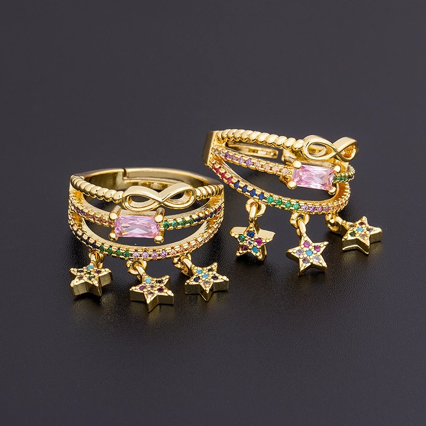 Nidin Neue Mode Kristall Stern Ring Kupfer Zirkon Multilayer Einstellbare Ringe Für Frauen Party Valentinstag Schmuck Geschenke