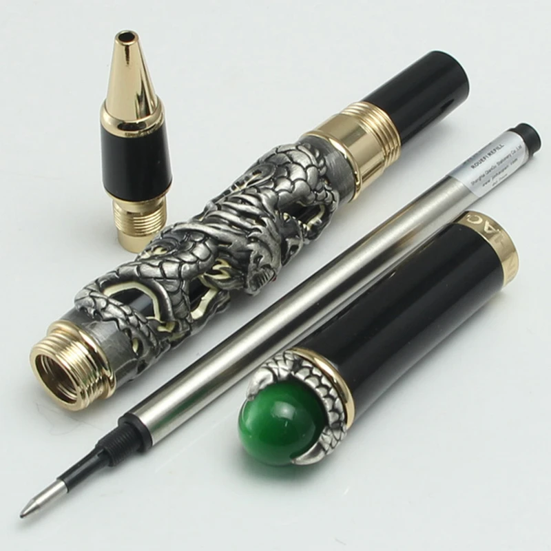JINHAO Dragon King Vintage Rollerball Pen, Green/Red Jewelry Metal Embossing , Noble Silver/Gold /Gray Gift Pens