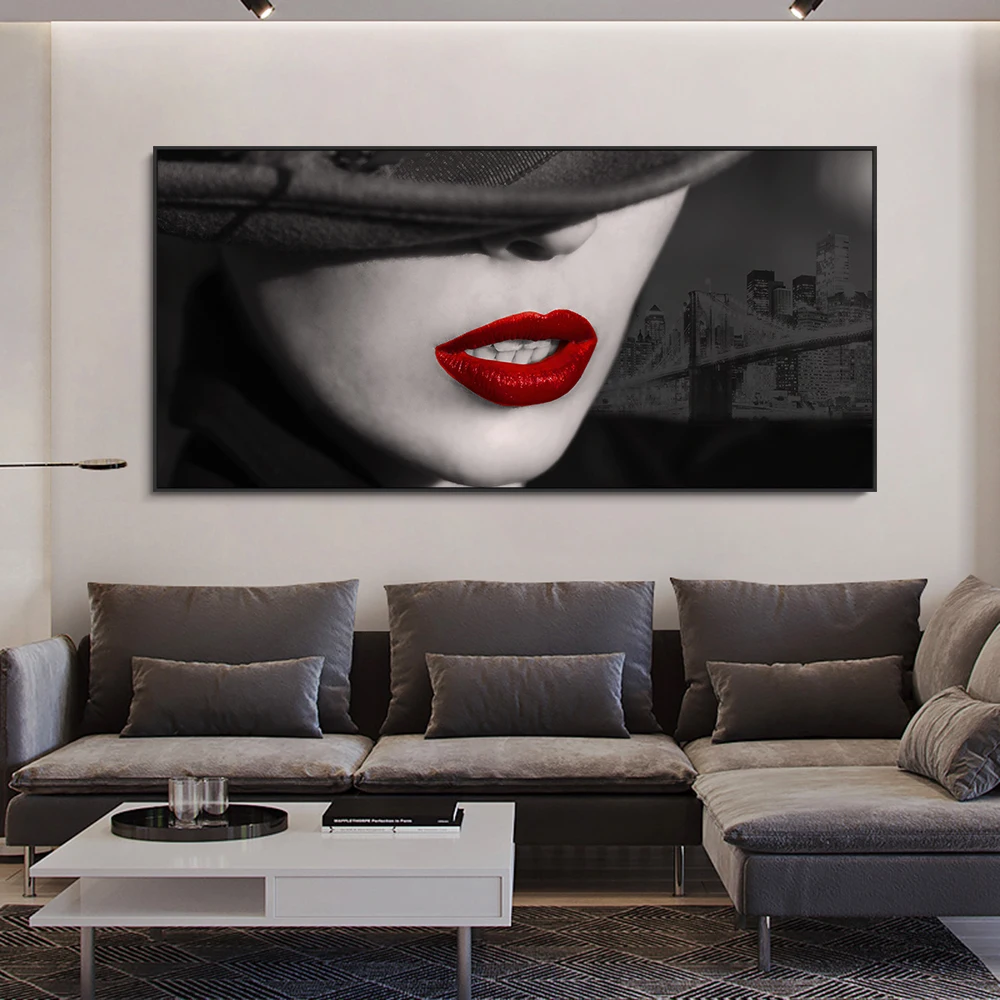 

Abstract Women Red Lips Painting Modern Fashion Canvas Posters And Prints Wall Art Pictures For Living Room Home Decoration