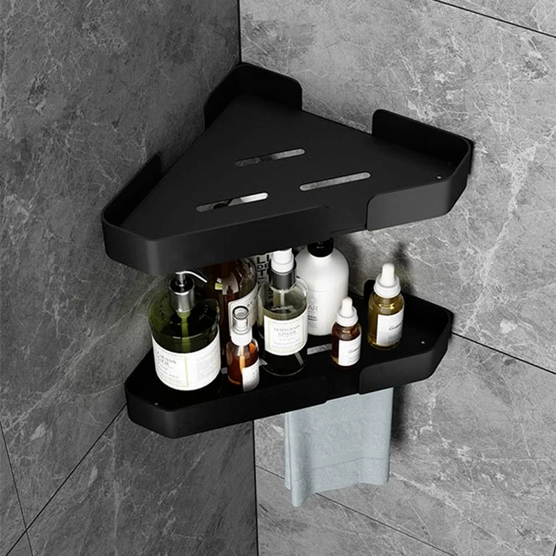 Wall Mounted Corner Storage Rack Black Bathroom Shelf Shower Storage Triangle Shelves Towel Bar Bathroom Hardware Accessories