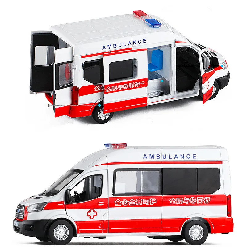 High-quality alloy pull back ambulance model,1:32 simulation sound and light rescue car toy,wholesale free shipping