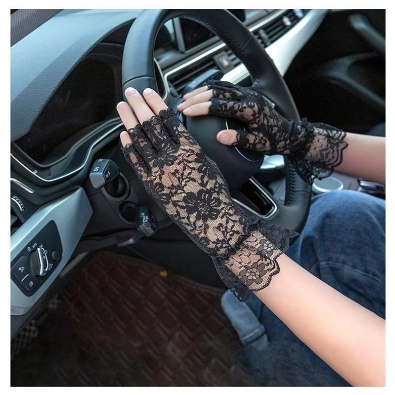 

Lace Gloves New Lace Fingerless Gloves Female Riding Sunscreen Etiquette Bride Lace Driving Touch Screen Half-Finger Gloves A449