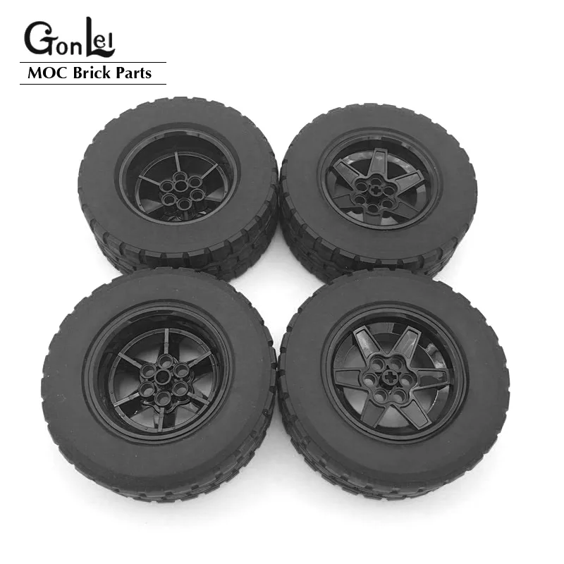 2-4Pcs Per Lot Technical Wheels and Tyres 92912 Tyre 94.3x38 R 15038 Wheel 56x34 Racing Medium 6 Pin Holes DIY Bricks Parts Toys