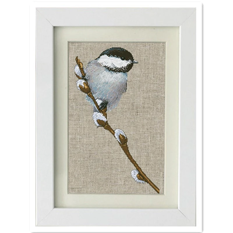 Little bird on branch cross stitch kit design cotton silk thread 18ct 14ct 11ct linen flaxen canvas embroidery Dreampattern