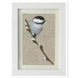 Little bird on branch cross stitch kit design cotton silk thread 18ct 14ct 11ct linen flaxen canvas embroidery Dreampattern