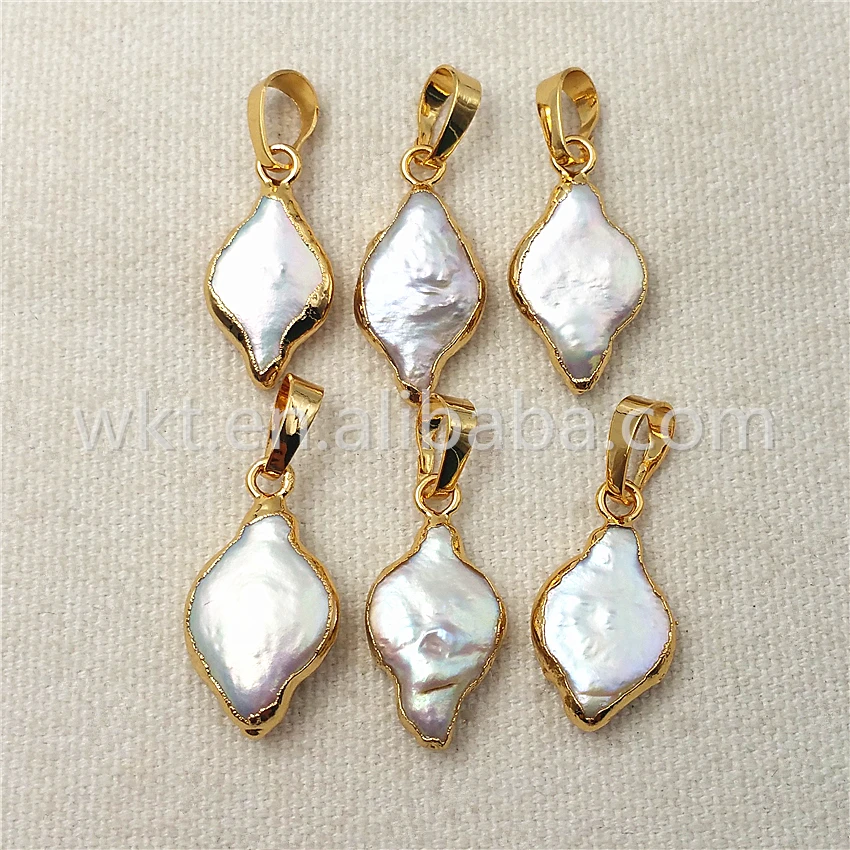 

WT-P971 WKT Natural Pearl Pendant Fashion Rhombus Shape Pearl Gold Electroplated High Quality Pearl Pendant Jewelry Finding