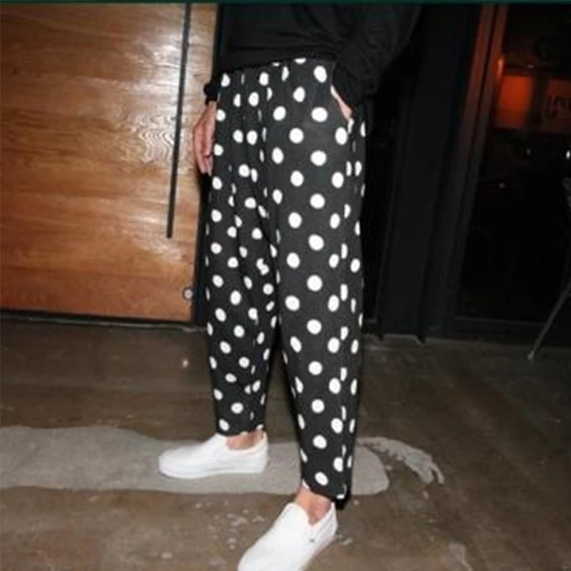 

Men's Summer 9-point Pants Loose Black Black Black Polka Dot Casual Pants