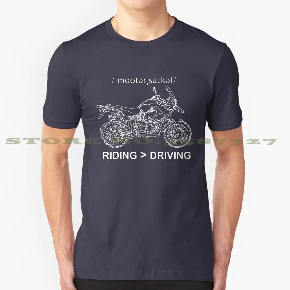 Adventure Bike Style Illustration White Ink For Dark Shirts 100% Pure Cotton T-Shirt Motorcycle Riding Driving Two Wheels