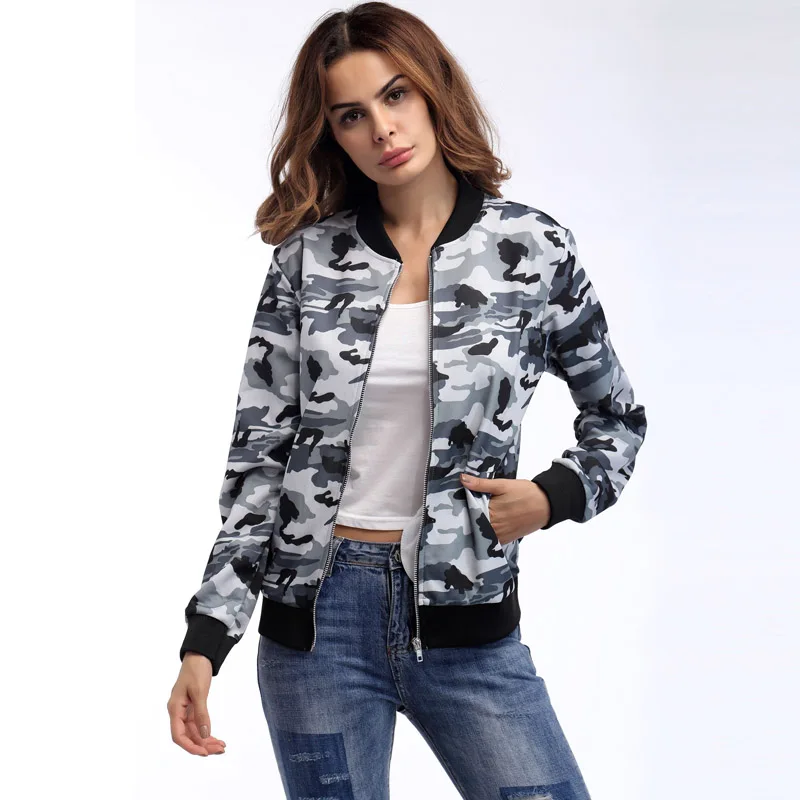 Women Camouflage Jacket Baseball Uniform Autumn Coat Casual Fatigues Military Fashion Jacket Daily Outerwear YY-5348