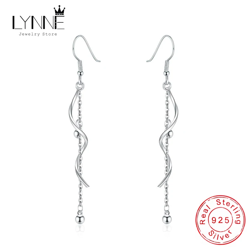 Gorąca sprzedaż 925 Sterling Silver Fine Spiral Wave Long Tassel Chain Ball Drop Earrings Women Fashion Banquet Party Jewelry Eardrop