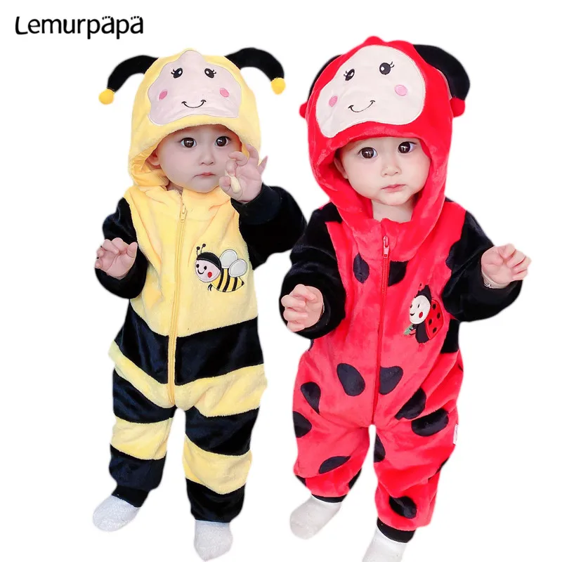 Newborn Baby Clothes Romper Onesie Winter Infant Baby Costume Ropa bebe Soft Girls Boys Rompers Cute Bee Flannel Toddler Outfits