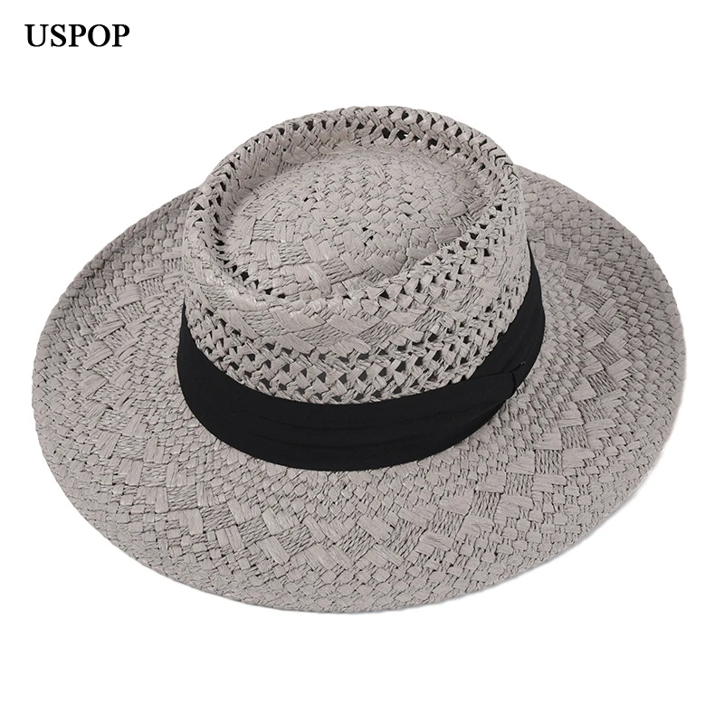 USPOP Women's summer hand-woven Panama straw hat male concave top hat sun hat breathable beach hat