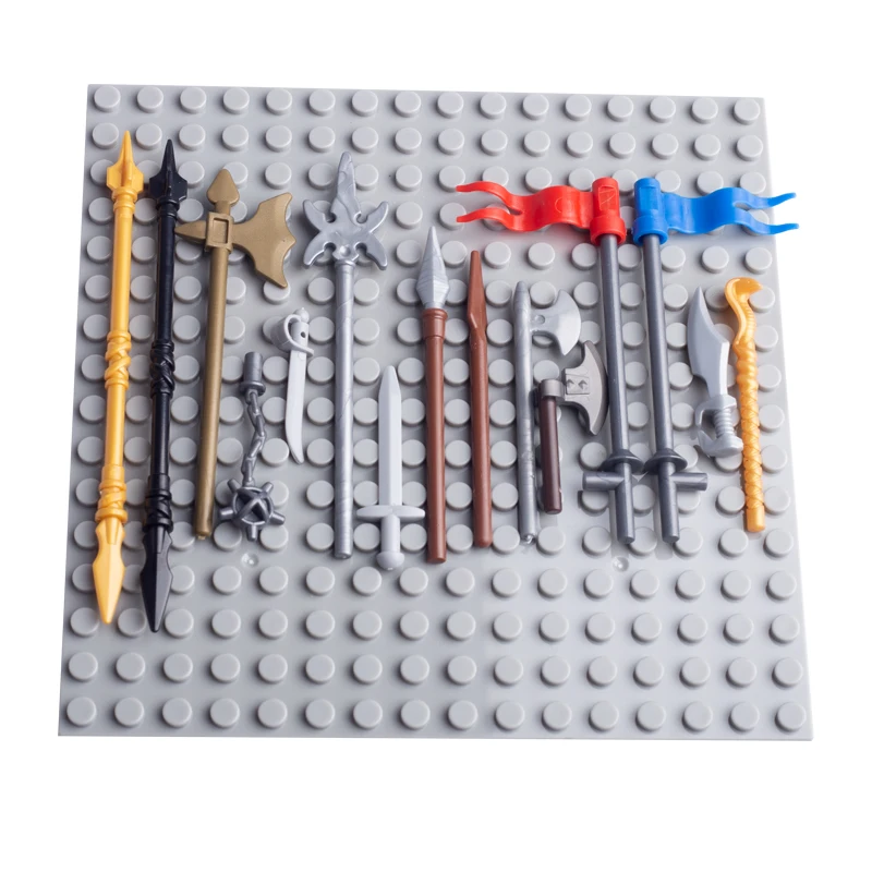 Medieval Military Weapons Building Blocks Accessories Castle Knights Shield Soldier Sword Spear Helmets Roman Figures Bricks Toy