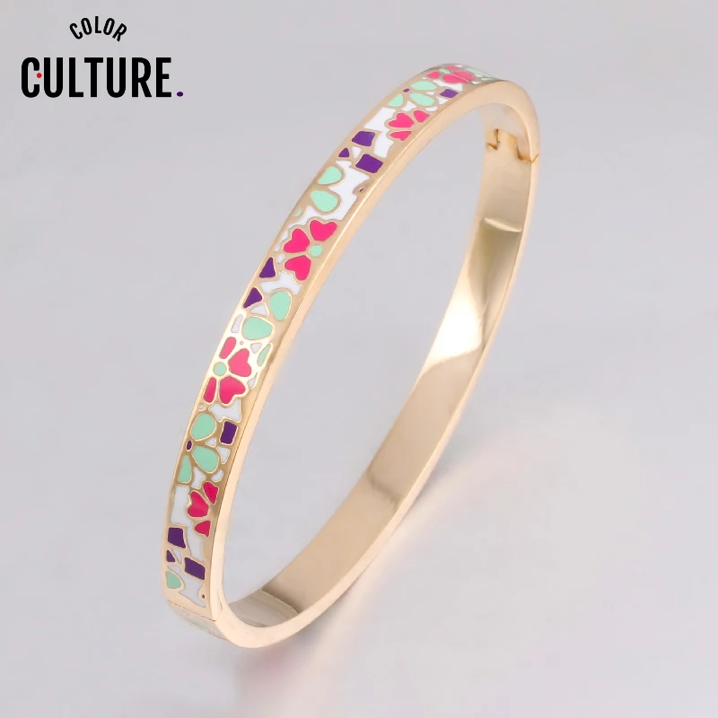 Enamel Gold-color Stainless Steel Bangle Opened for Women Jewelry Bracelet Top Quality Factory Price