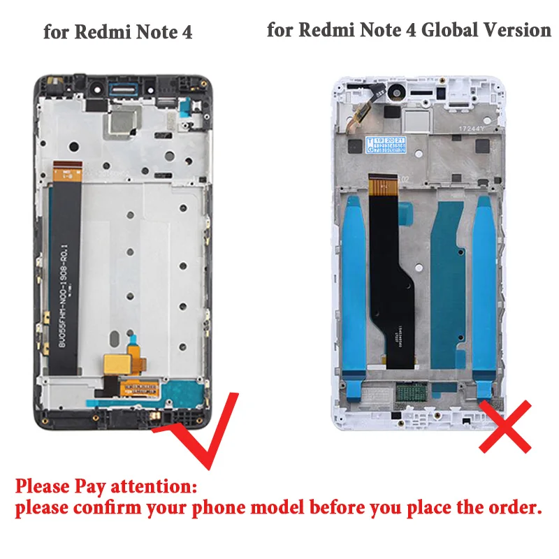 for xiaomi redmi note 4 LCD display digitizer assembly with Frame touch screen 5.5\'\' lcd replacement for redmi mi note4 lcd