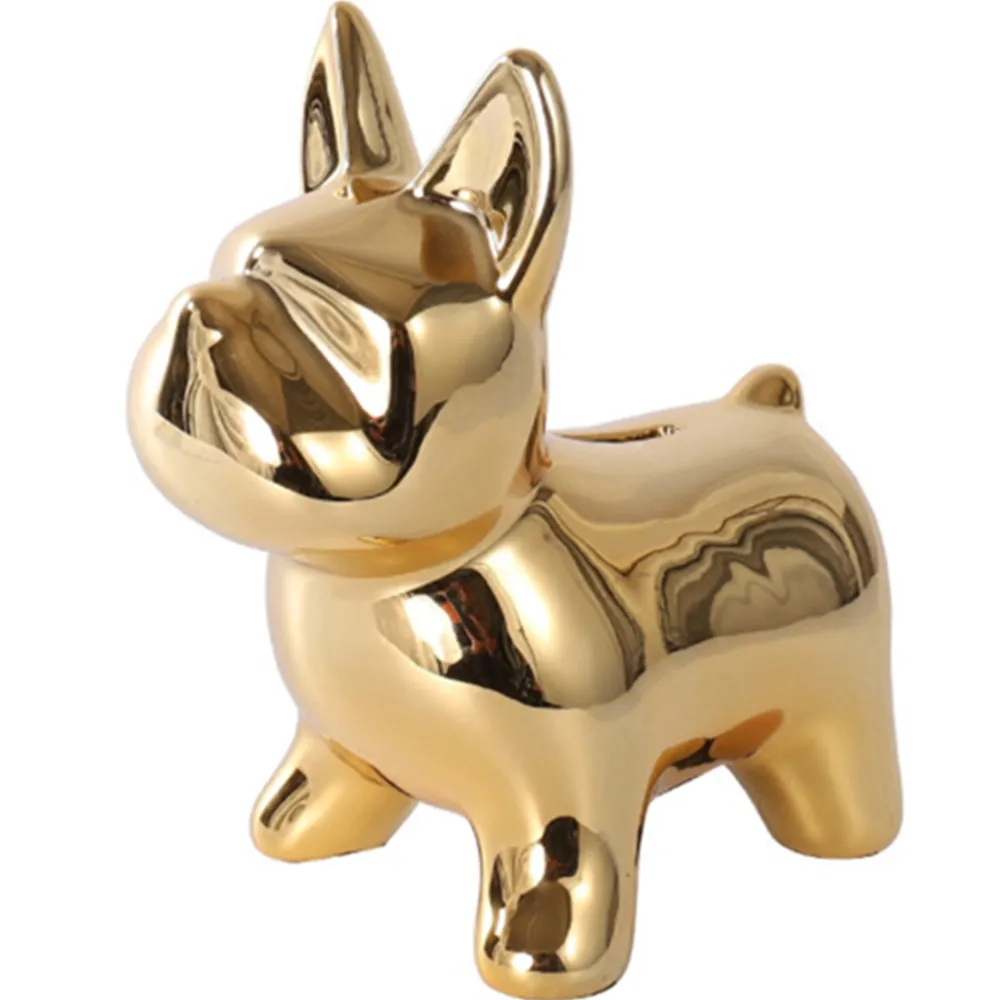 Ceramic Bulldog Piggy Bank Cute Kids Money Box For Kids Golden Dog Coin Money Saving Box Cash Smart Alcancias Creativas Home