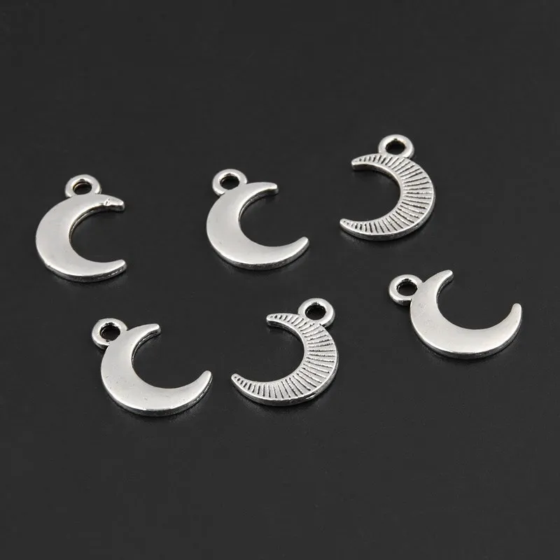 100pcs Silver Color 15x10mm Mini Moon Charms Nature Pendant Fit DIY Jewelry Making Handcrafted Accessories