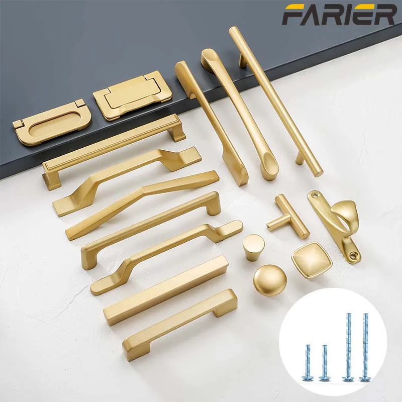 Manijas de estilo Simple para armario de cocina, tiradores de aleación de aluminio sólido para cajones, herrajes para muebles, oro mate