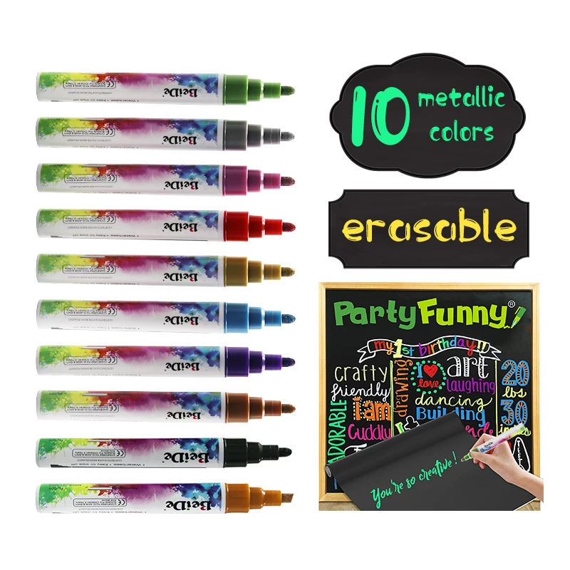 Metallic Marker Pen Water-Based Non-Toxic Wet Erase Metallic Colors Liquid Chalk Marker