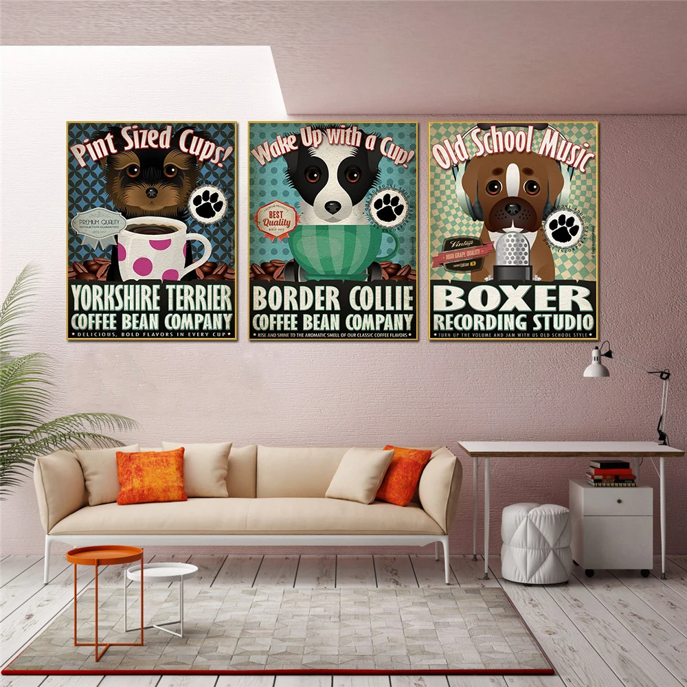 Póster de pared, Cocina, perro, animales, despertar con la taza, decoración artística de pared, decoración para sala de estar, decoración para habitación de niños, mascotas pug