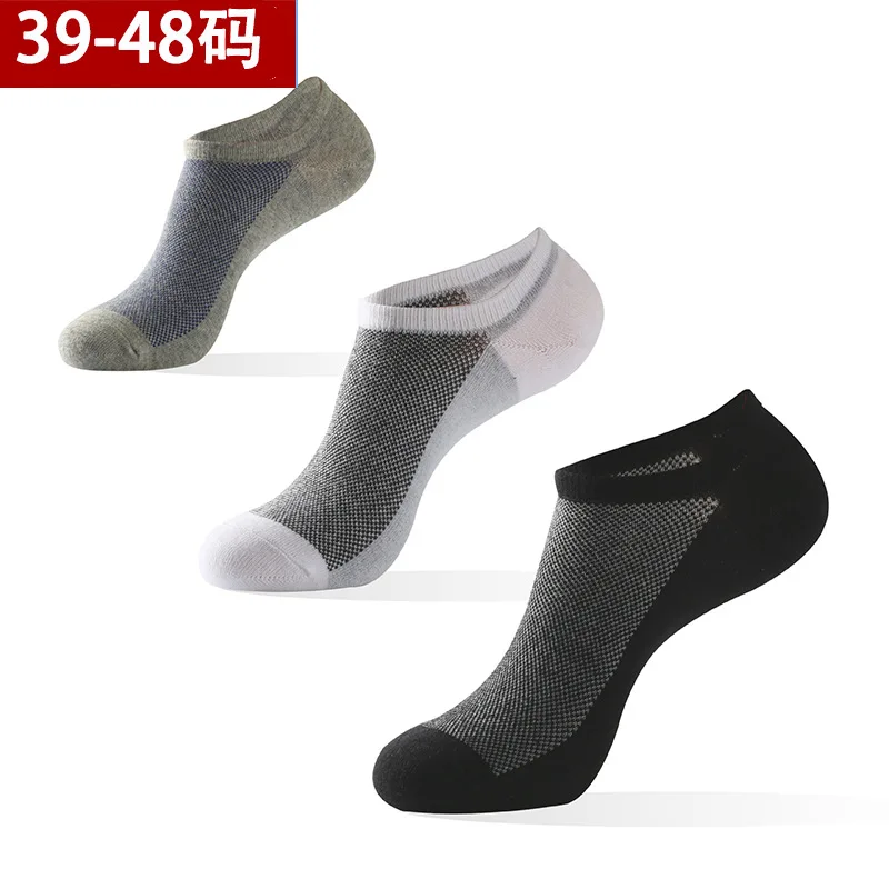 5 Pairs Mens Boat Cotton No Show Socks Coton Ankle Socks Man Invisivel Boat Thin Cheapest Big Sock for Men Plus Size 44 - 48