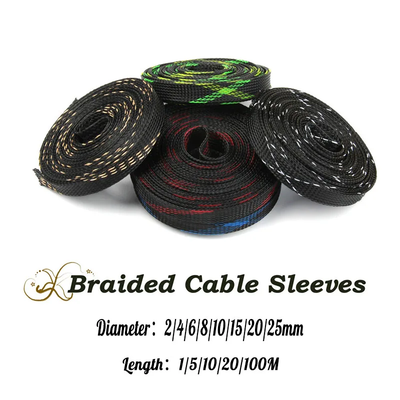 

1/5/10/20M Cable Sleeves Tight PET Expandable Braided Sleeve 4/6/8/10/12/15/20/25mm Wire Cable Insulated Protective Sheath