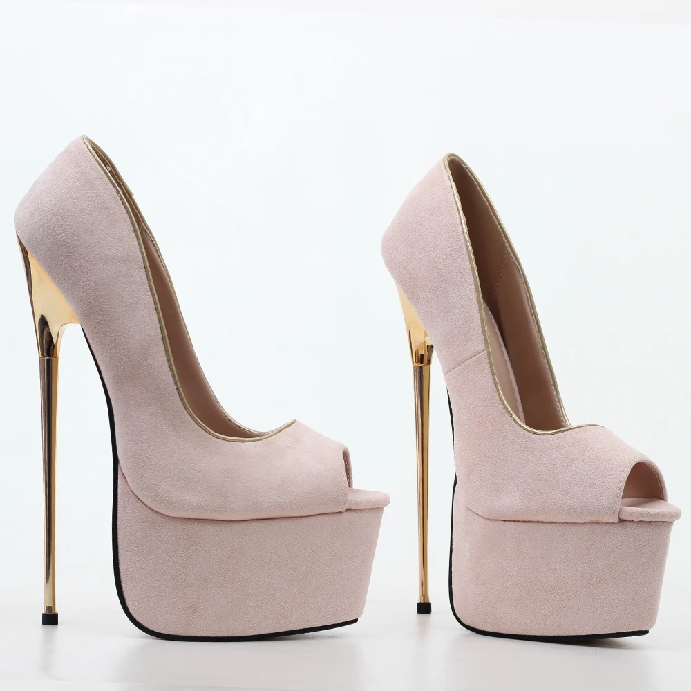 jialuowei Brand New 22CM Super High Heel Platform Peep Toe Gold Metal Spike Heel Pumps Women Wedding Party Nightclub Show Shoes