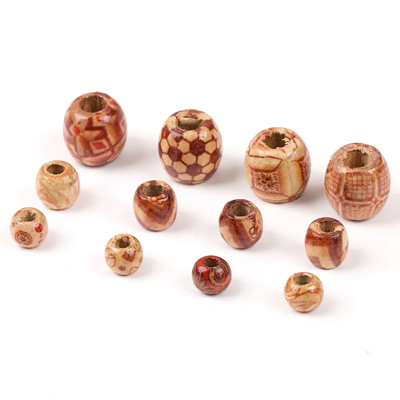 100pcs Painted Wooden Beads Spacer Round Big Hole Beads For Jewelry Making Fit Charm Bracelet DIY  9*10/12*11/16*17mm