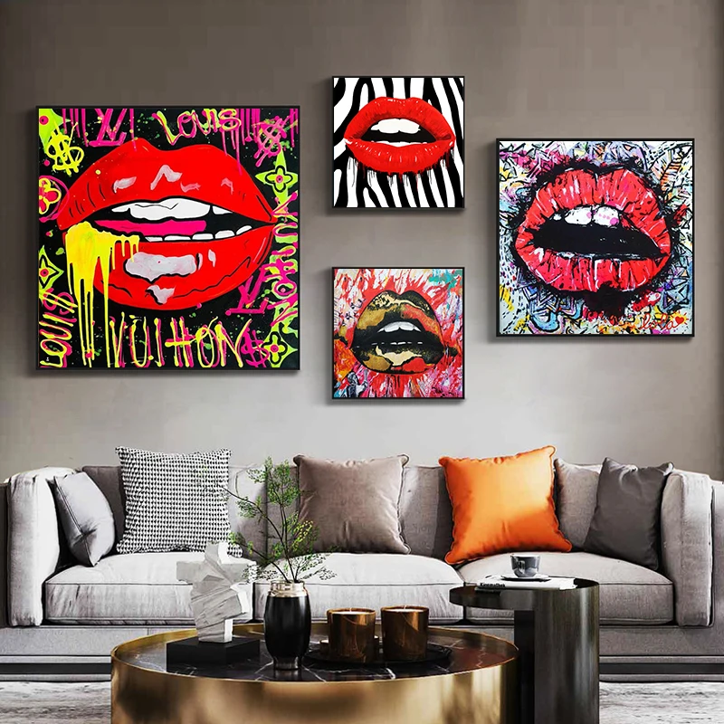 Pop Art Abstract Graffiti Art Lips Canvas Art Panting Street Art Posters and Prints Cuadros for Home Decoration Wall Art Picture